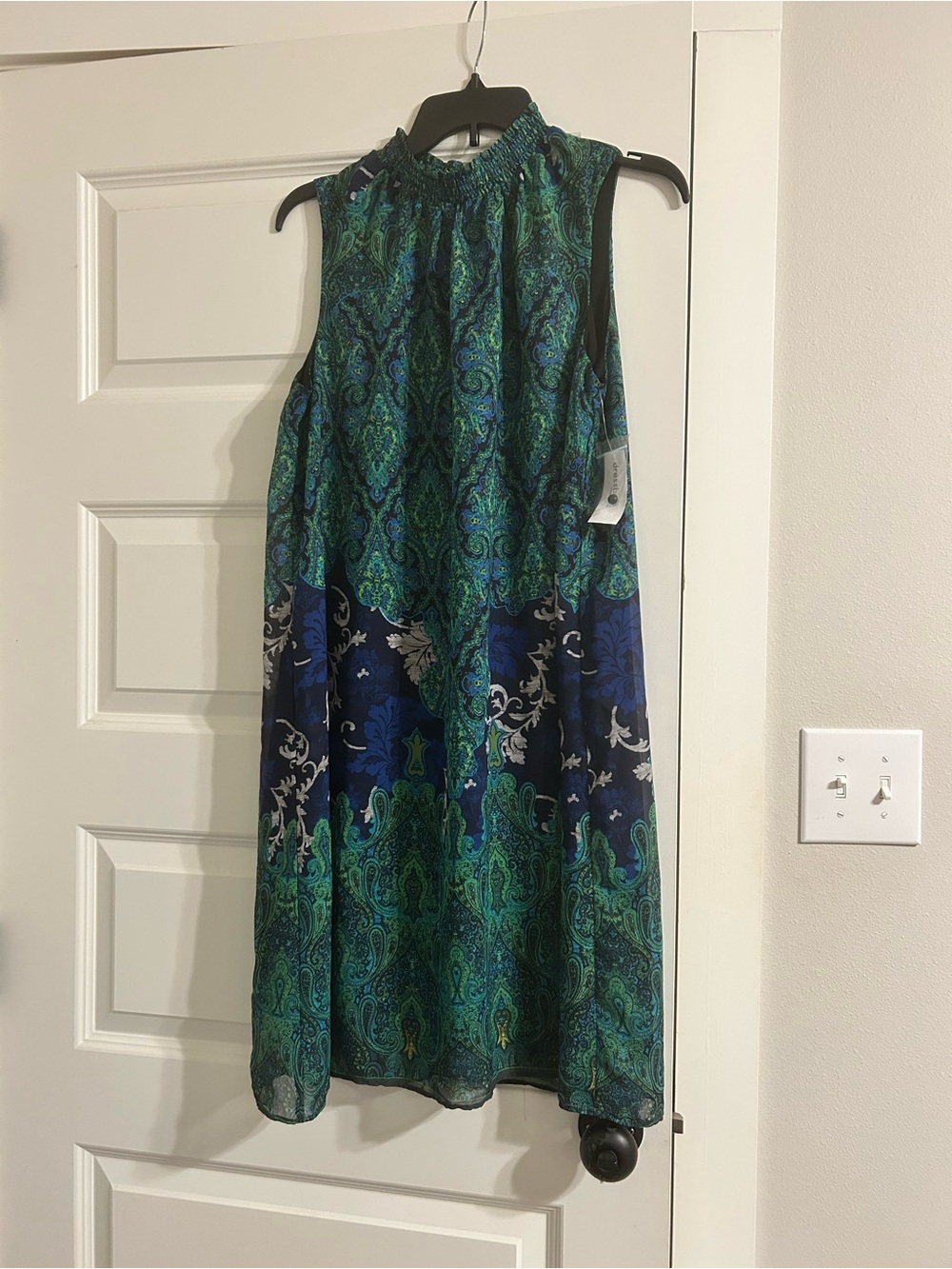 Roz & Ali Green and Blue Paisley High-Neck Midi Dress